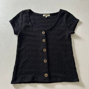 Madewell Black Textured Button Front Knit Top Size XS | Minimalist Wardrobe Stap